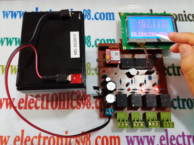 کنترل چهار وسیله برقی با صفحه نمایش لمسی و پیام کوتاه
