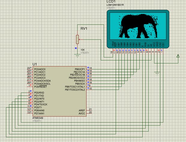 راه اندازی ال سی دی گرافیکی با میکروکنترلر AVR در نرم افزار شبیه ساز Proteus