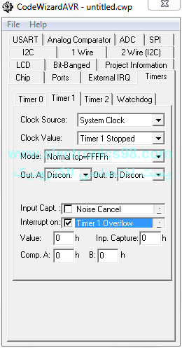 نحوه پیکربندی Timer 1 به صورت تایمر در محیط Code Wizard AVR
