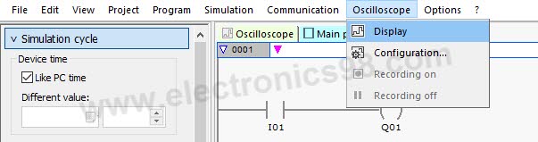 منوی oscilloscope در نرم افزار easy soft 7