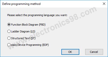 پنجره انتخاب حالت های مختلف برنامه نویسی در نرم افزار Easysoft 7